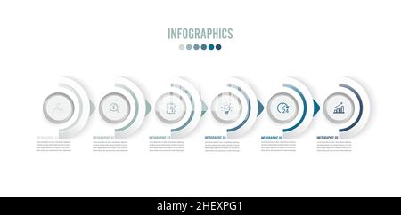 Six paper white overlapping arrows placed in horizontal row. Concept of 8 successive. For content, diagram, flowchart, steps, timeline infographics. Stock Vector