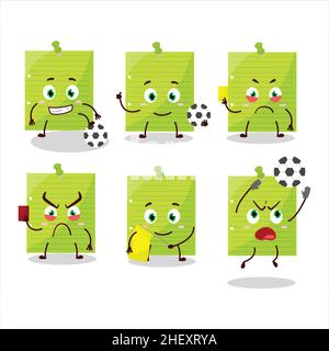 Green sticky notes cartoon character working as a Football referee. Vector illustration Stock Vector