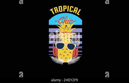 tropical chic pineapple summer design t-shirt monogram text vector template Stock Vector