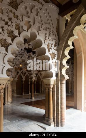 Arched gallery in Aljaferia Palace, Zaragoza, Spain Stock Photo