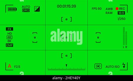 Green colored chroma key camera rec frame viewfinder overlay background screen flat style design vector illustration. Stock Vector