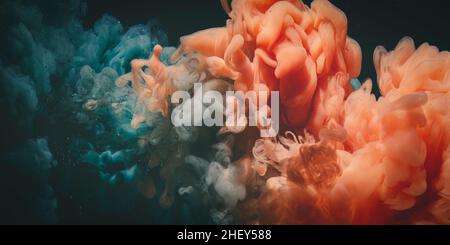 cloud of acrylic color in water. orange and blue colors Stock Photo