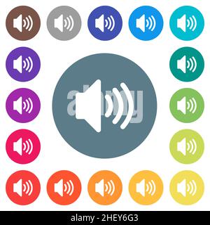 Volume solid flat white icons on round color backgrounds. 17 background color variations are included. Stock Vector