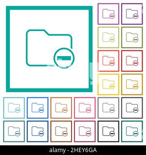 Remove directory flat color icons with quadrant frames on white background Stock Vector