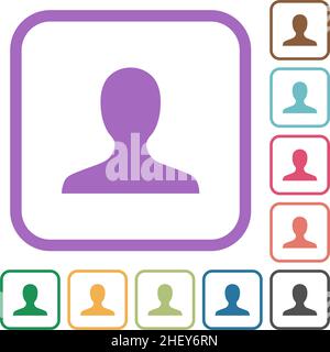 Blank user avatar simple icons in color rounded square frames on white background Stock Vector