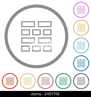 Brick wall outline flat color icons in round outlines on white background Stock Vector