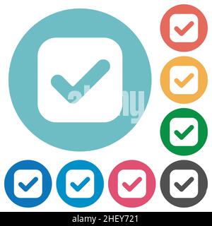 Checkbox solid flat white icons on round color backgrounds Stock Vector