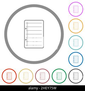 Scratch pad flat color icons in round outlines on white background Stock Vector