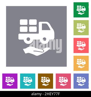Courier services solid flat icons on simple color square backgrounds Stock Vector