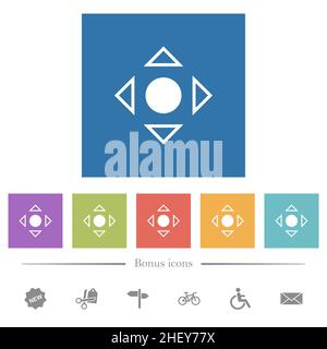 Scrolling tool alternate flat white icons in square backgrounds. 6 bonus icons included. Stock Vector