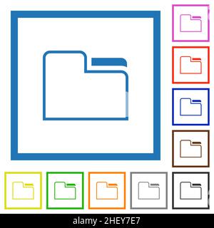 Tab folder outline flat color icons in square frames on white background Stock Vector