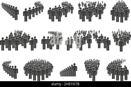 Crowd silhouettes, business people queue, group lining up. People group icons, queuing crowd, business social community or team vector illustration Stock Vector