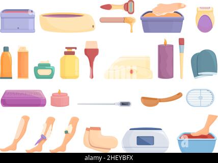 Wax therapy icons set cartoon vector. Hair removal. Beauty cosmetic Stock Vector