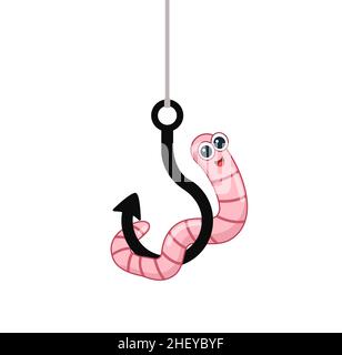 Cartoon worm on a hook. Emotion smile. isolated on a white Stock Vector