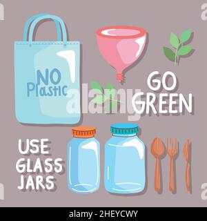 five go green icons Stock Vector