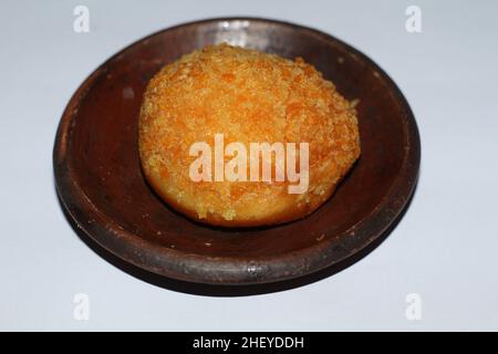 Japanese Pumpkin Croquettes on a clay bowl Stock Photo