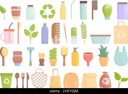 Environmentally friendly consumption icons set cartoon vector. Bio energy. Green energy. Bio innovation Stock Vector