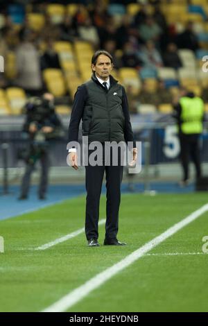 Ukraine, Kyiv - 09 September 2021. Simone Inzaghi during the match between FC Shakhtar Donetsk and Milan Inter, NSC Olympiyskiy Stock Photo