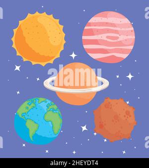 five universe and space icons Stock Vector