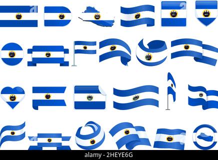 El Salvador icons set cartoon vector. Country flag. Freedom culture Stock Vector