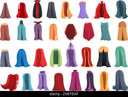 Cloak icons set cartoon vector. Magic vampire. Cape cloth Stock Vector