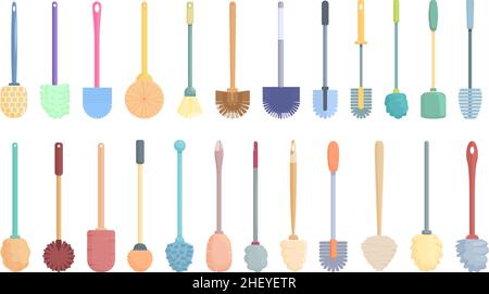 Toilet brush icons set cartoon vector. Home clean. Bathroom equipment Stock Vector