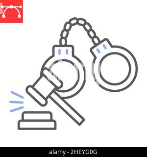 Criminal law line icon, prison and justice, handcuffs vector icon, vector graphics, editable stroke outline sign, eps 10. Stock Vector