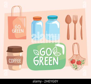 seven go green icons Stock Vector