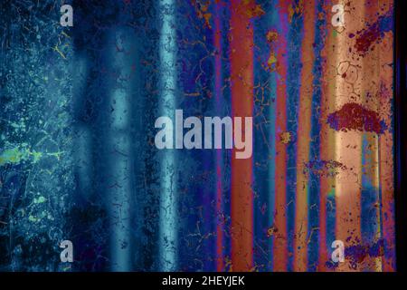 Futuristic blurry abstract background in blue and red cinematic tones. Stock Photo