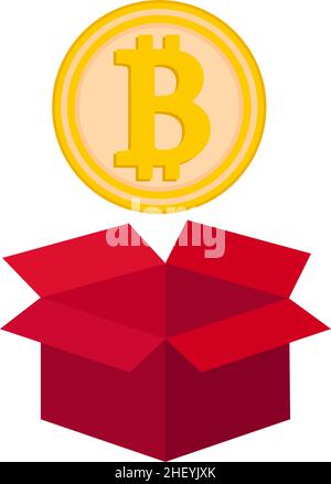 Cardboard box with isolated Bitcoin icon vector illustration design on white background. Stock Vector