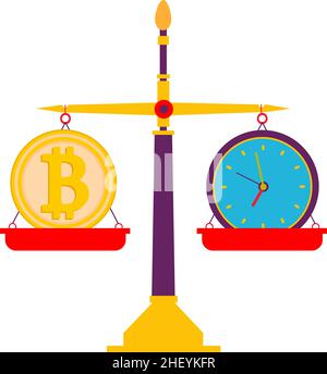 Scales. Balance of time and results of investments in bitcoin.