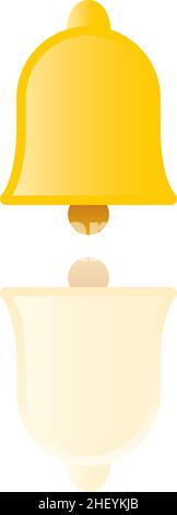 Color icon with reflection on the ground of a yellow bell. Stock Vector