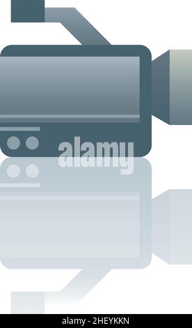 Color icon with reflection on the ground of a video camera. Stock Vector