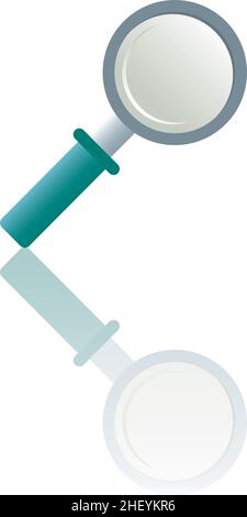 Color icon with reflection on the floor of a magnifying glass. Stock Vector