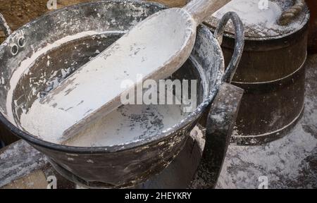 Flour in a Antique Metal Scoop Stock Photo - Alamy