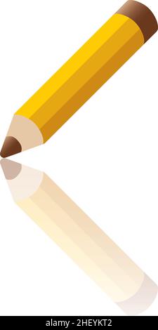 Color icon with reflection on the ground of a pencil. Stock Vector