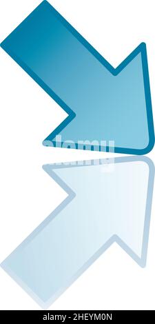 Color icon with reflection on the ground of a blue arrow. Stock Vector