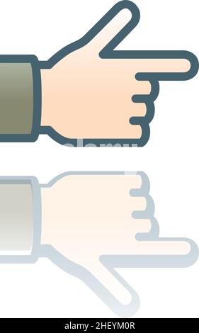 Color icon with reflection on the ground of a hand pointing with the finger. Stock Vector