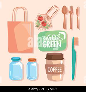 eight go green icons Stock Vector