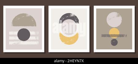 A set of wall prints with an abstract landscape. Stock Vector