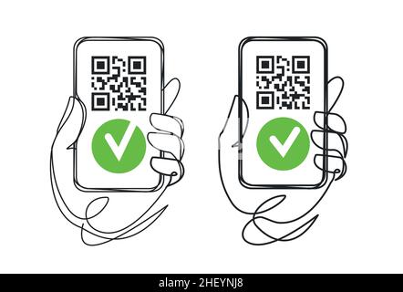 Vaccinated holding a phone with QR code Covid vaccine. Immunization certificate vector illustration Stock Vector