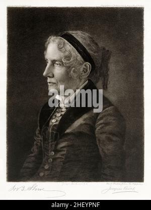 Harriet Beecher Stowe (1811-1896), novelist and slave trade abolitionist, portrait engraving by Jacques Reich, 1898 Stock Photo