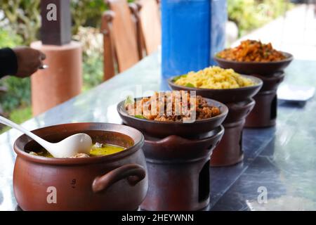 Various kinds of menus are served in buffet manner which is usually at a meeting, party, wedding or family gathering. Traditional culinary. Stock Photo