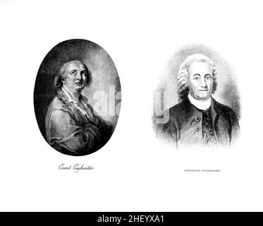 Count Cagliostro [Left] Emmanuel Swedenborg (Emanuel Swedenborg) [Right] Count Alessandro di Cagliostro (2 June 1743 – 26 August 1795) was the alias of the occultist Giuseppe Balsamo in French usually referred to as Joseph Balsamo. Emanuel Swedenborg (born Emanuel Swedberg; 8 February 1688 – 29 March 1772) was a Swedish pluralistic-Christian theologian, scientist, philosopher and mystic. He became best known for his book on the afterlife, Heaven and Hell (1758). from An encyclopaedia of occultism : a compendium of information on the occult sciences, occult personalities, psychic science, magic Stock Photo