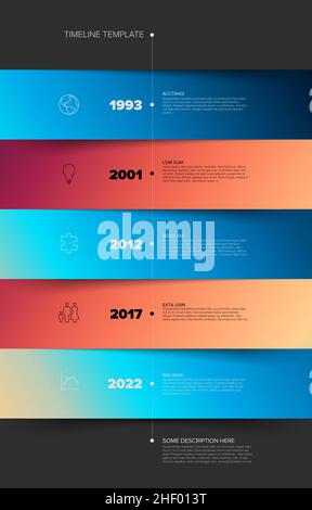 Stripped timeline template with big blue and red gradient color blocks. Vector vertical Infographic Company Milestones Time line Template with blue an Stock Vector