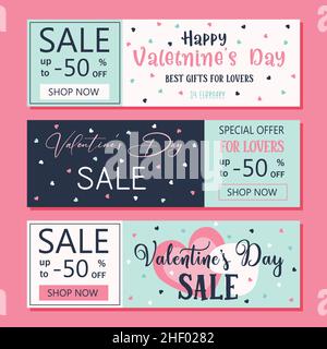 Set of Valentines Day Sale Banners. Vector illustration. Stock Vector