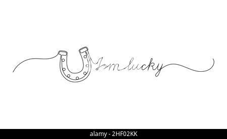 Continuous One Line script cursive text I’m lucky. Vector illustration for Patrick’s day, design for poster, card, banner, print on shirt. Stock Vector