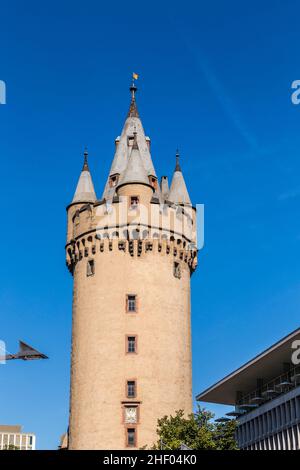 Eschenheimer Turm (Eschenheim Tower) was a city gate, part of late-medieval fortifications of Frankfurt am Main - a landmark of city. Tower was erecte Stock Photo
