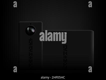 advertising smartphone and tablet devices in dark Stock Vector