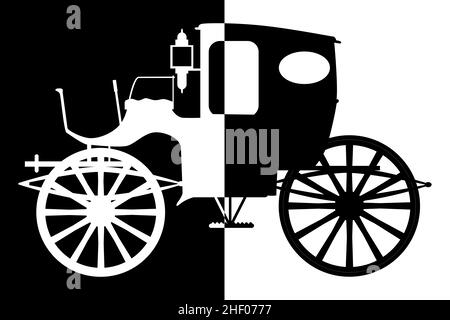 A typical old style Victorian or Georgian style British carriage split to black and white Stock Photo